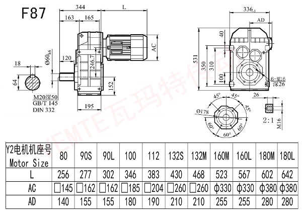 F87減速機電機安裝尺寸圖